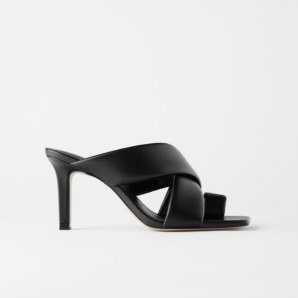 Zara Padded Heeled Leather Sandals NWT - Picture 5 of 15